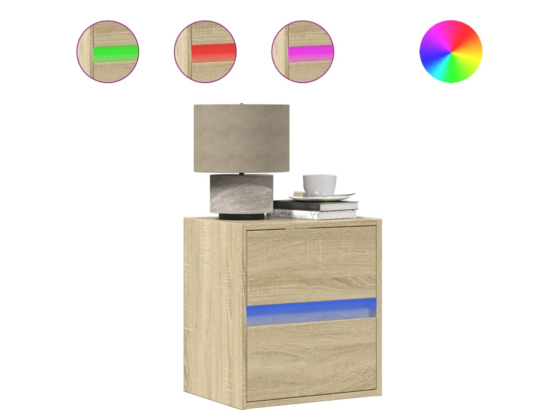 Conjunto de 2 mesas de cabeceira de parede com luzes LED Carvalho Sonoma MAISON EXCLUSIVE