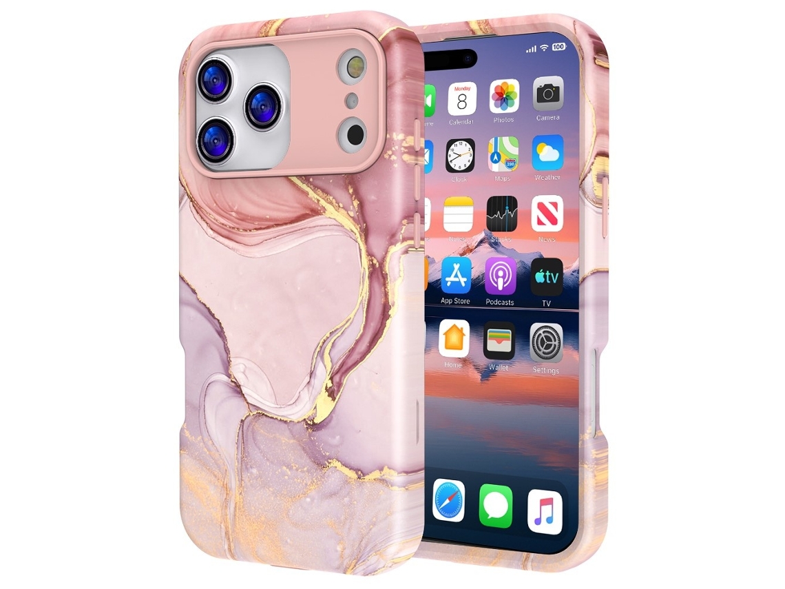 Capa Híbrida Para Iphone 17 Pro Max Com Estampa De Mármore Rosa