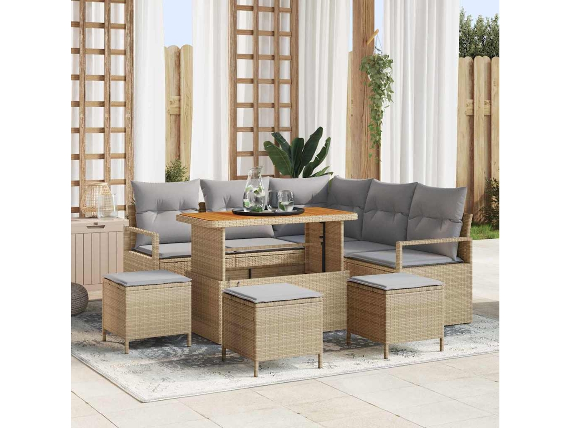 Vidaxl Conjunto De Sofá De Jardim 9 Unid. Bege Vime Pe