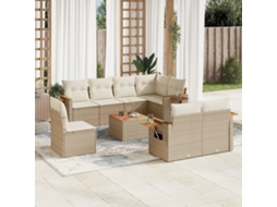 Vidaxl 9 Pcs Conjunto de Sofás P/ Jardim com Almofadões Vime Pe Bege
