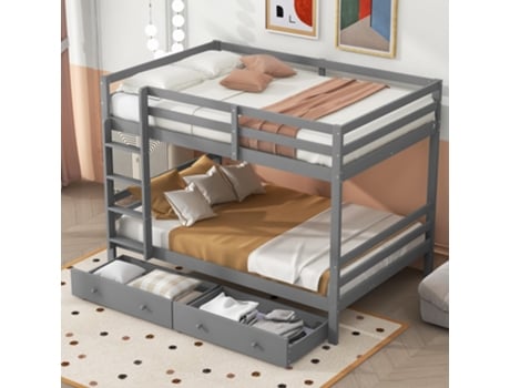 Beliche 140x200 Cm, Grades Laterais, Escada De Segurança, Gavetas, Espaço De Armazenamento, Quarto Infantil/adulto, Construção Robusta Flieks