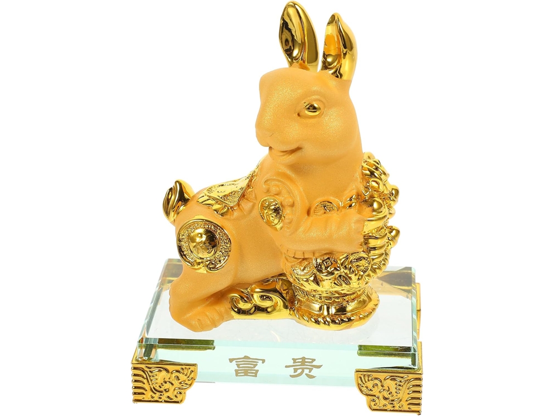 Miniatura Coelho Dourado Resina Vidro Delicada Ideal Decoração Biblioteca Bonecas Leve Casa GOKOCO