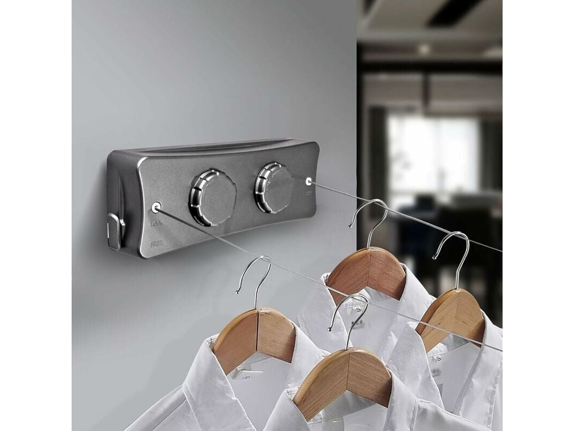 Varal Retrátil Lurelia, Extensível, De Parede, Para Interior E Exterior, De Aço Inoxidável, De Alumínio, 2 X 5 M, 5 Metros