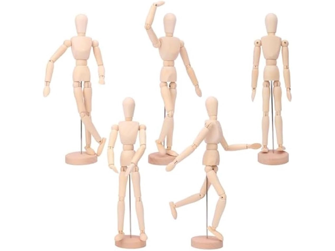 Conjunto de 5 Manequins de Madeira de 30,5 Cm, Flexíveis, para Desenho, Pintura e SFUSHOS