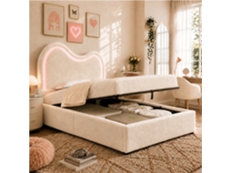 Cama Estofada Bouclé Branco 90x200 Cm