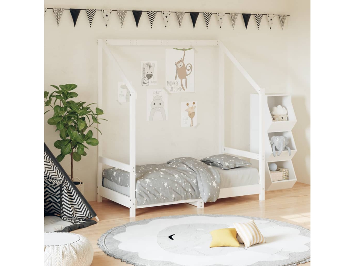 Vidaxl Estrutura De Cama Infantil 70x140 Cm Pinho Maciço Branco
