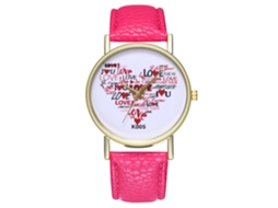 Reloj De Cuarzo Con Correa De Cuero Pu De Moda, Dial Redondo, Para Parejas (rojo Rosa)