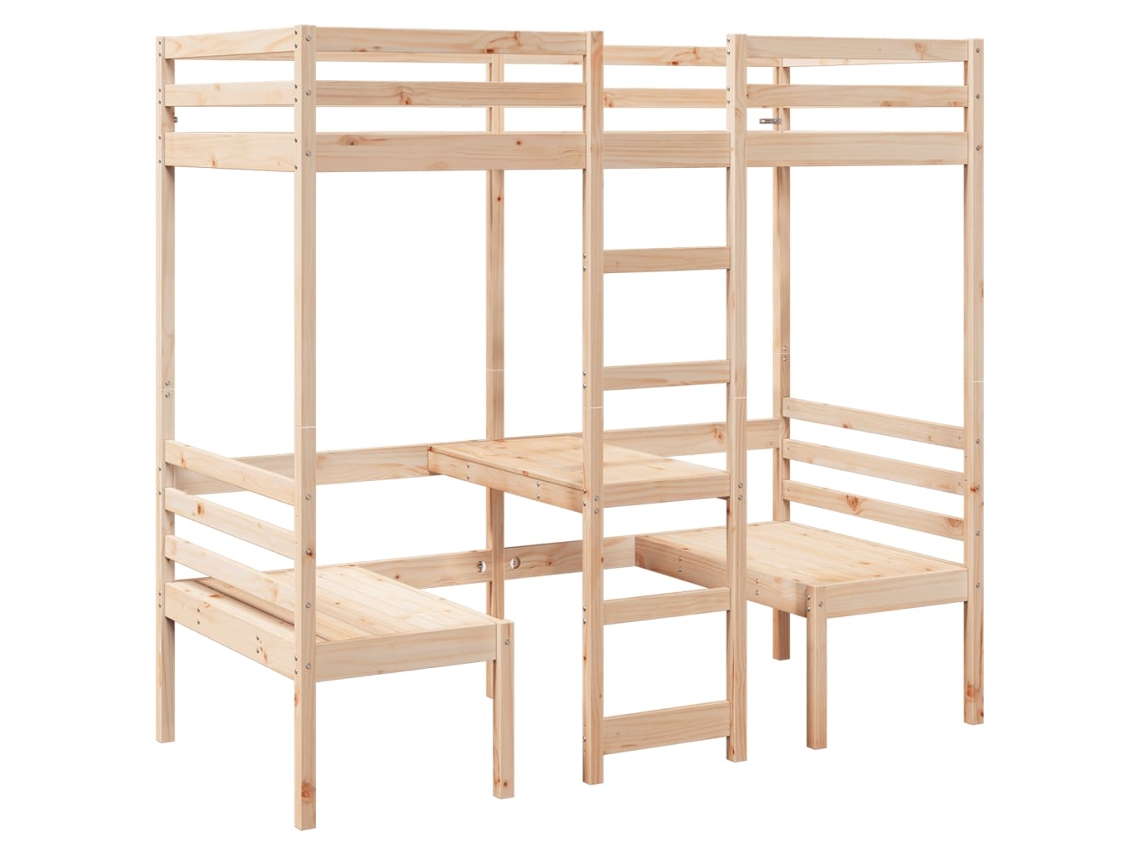 Cama Alta com Secretária e Cadeiras Pinho Maciço MAISON EXCLUSIVE (90x200 cm)