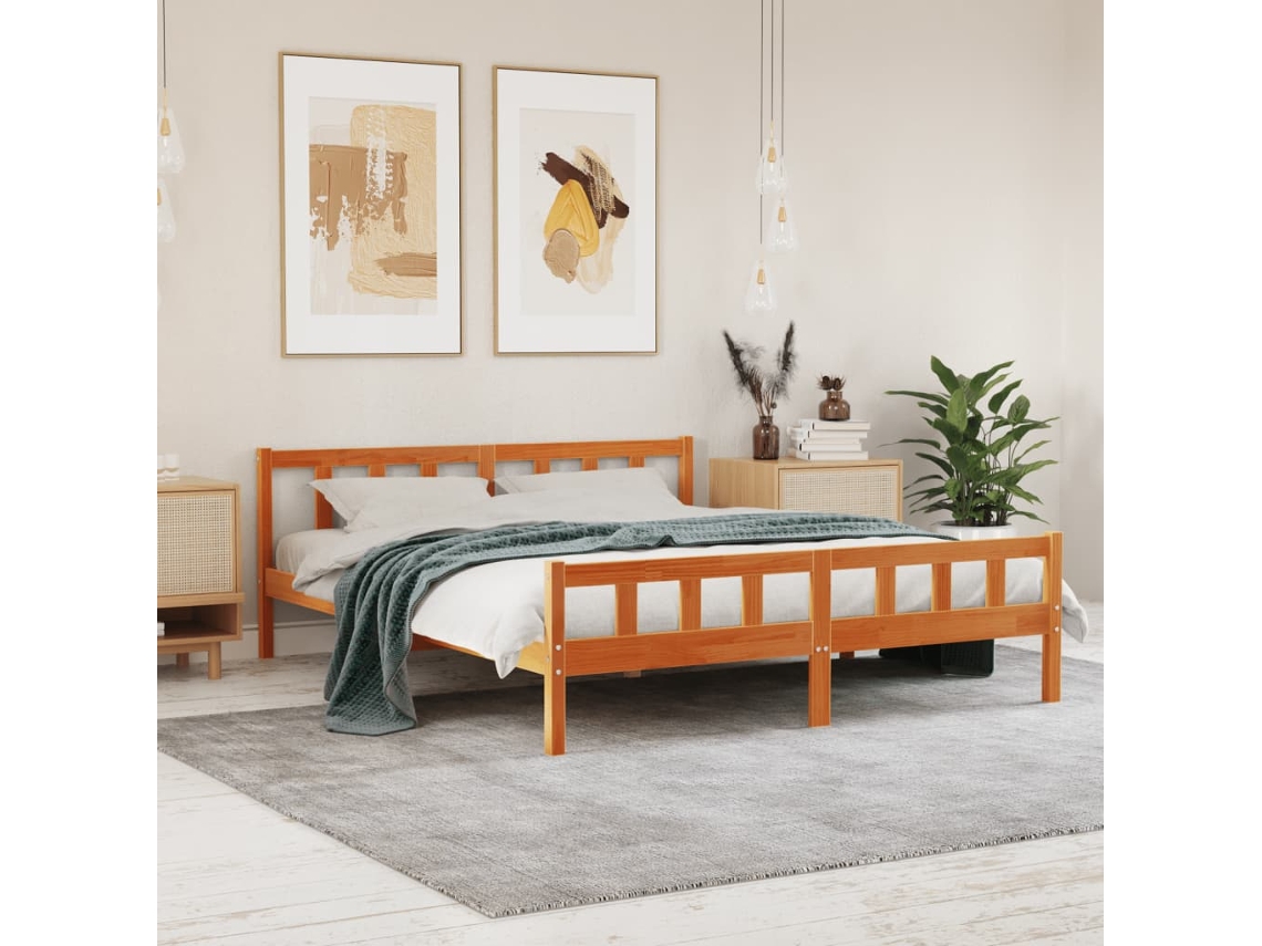 Vidaxl Cama Sem Colchão 160x200 Cm Madeira Pinho Maciço Castanho-mel
