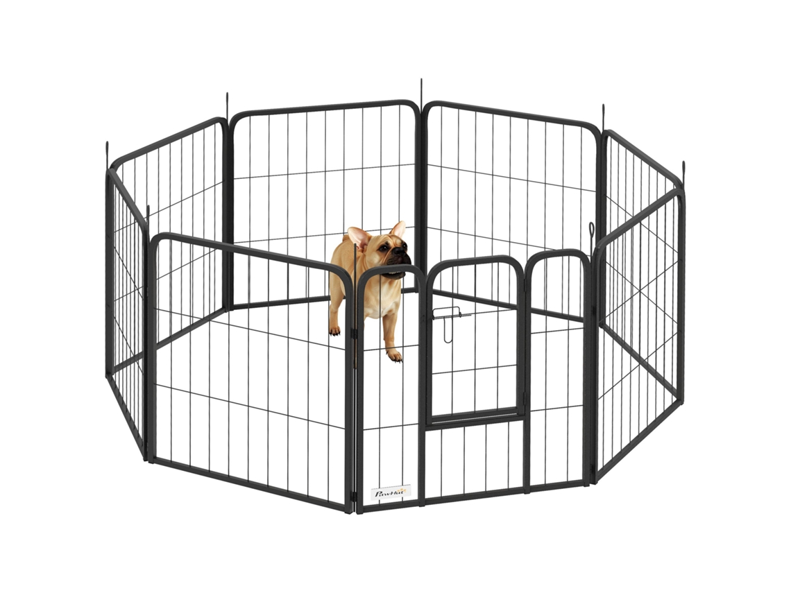 Cercadinho para Cães com 8 Painéis de Aço Modular Dobrável com Porta 60 Cm Preto S/MARCA