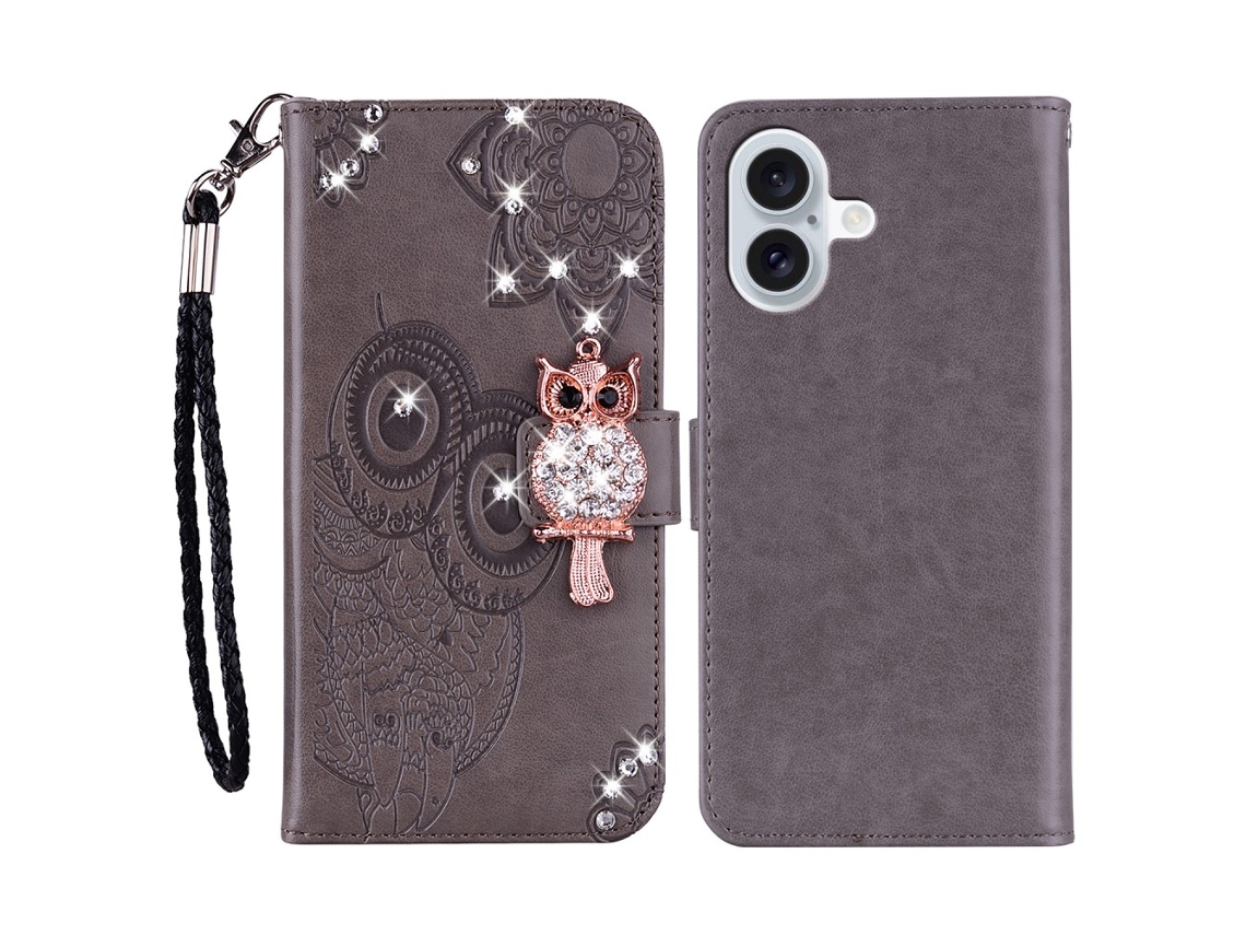 Capa Em Couro Pu Para Apple Iphone 16 Plus Cor Cinzento