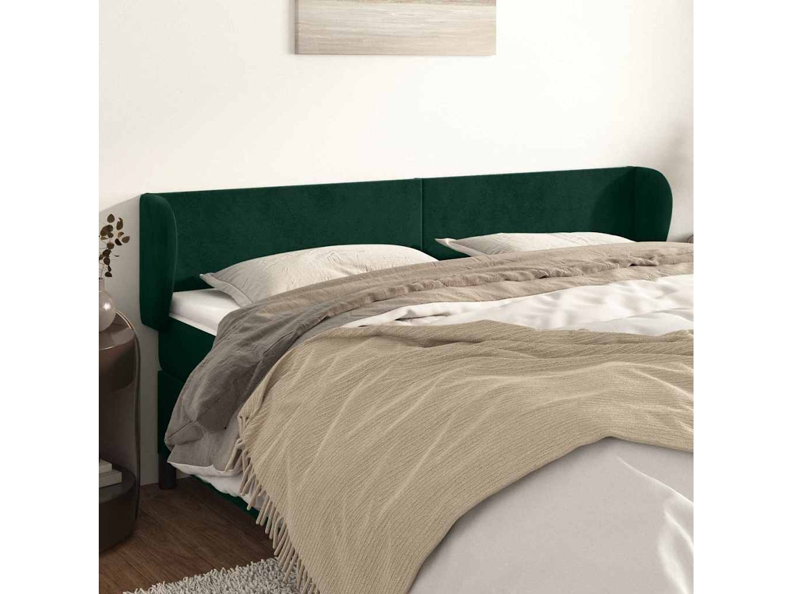 Vidaxl Cabeceira De Cama C/ Abas Veludo 203x23x78/88cm Verde-escuro
