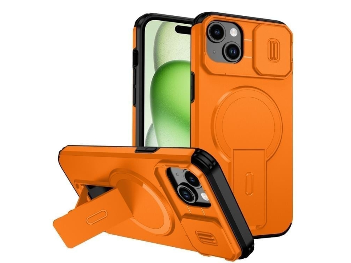 Capa Com Suporte Magsafe Para Iphone 15 Plus - Abertura Deslizante Com Proteção De Câmara