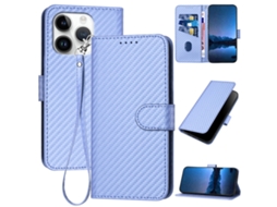 Capa De Couro Para Iphone 16 Pro - Fivela Em Fibra De Carbono - Com Cordão