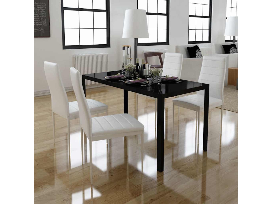 Vidaxl Conjunto Mesa De Jantar 5 Pcs Preto E Branco