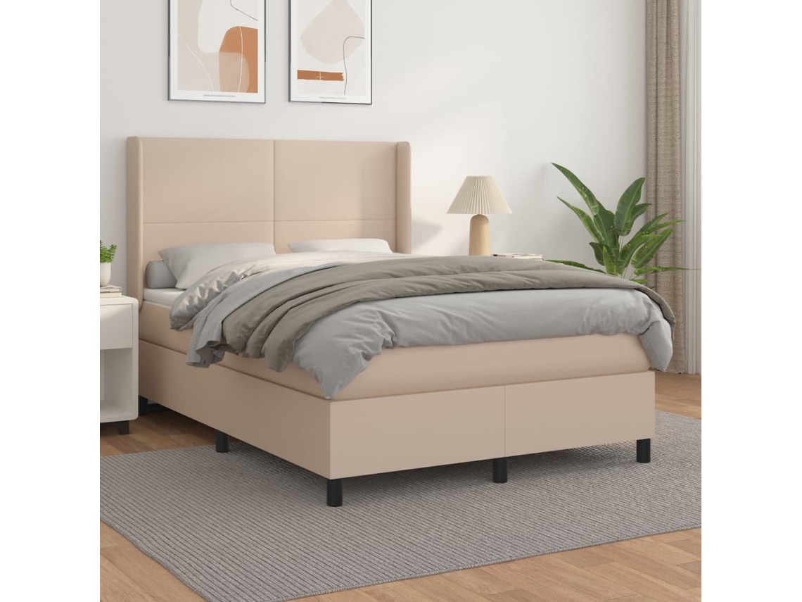 Cama Com Molas/colchão 140x200 Cm Couro Artificial Cappuccino