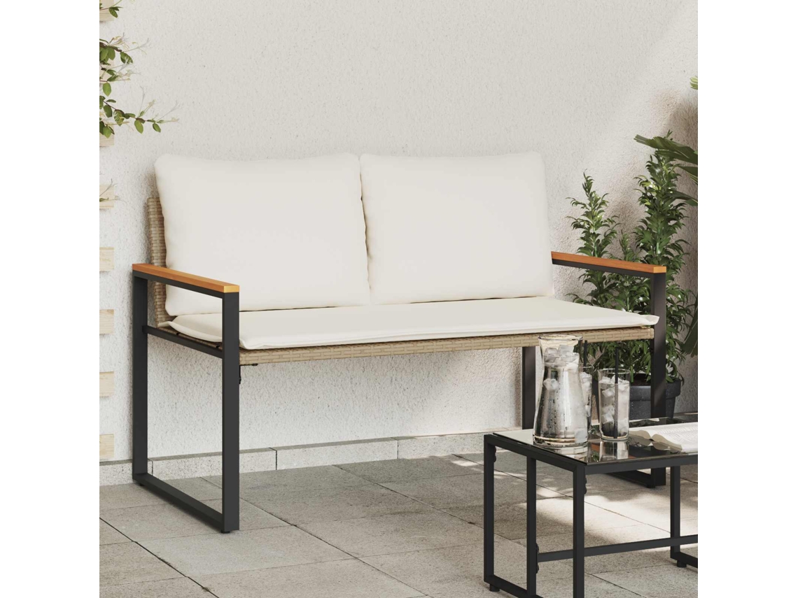 Vidaxl Banco Com Almofada Bege E Branco Creme 115 X 65 X 72 Cm Vime