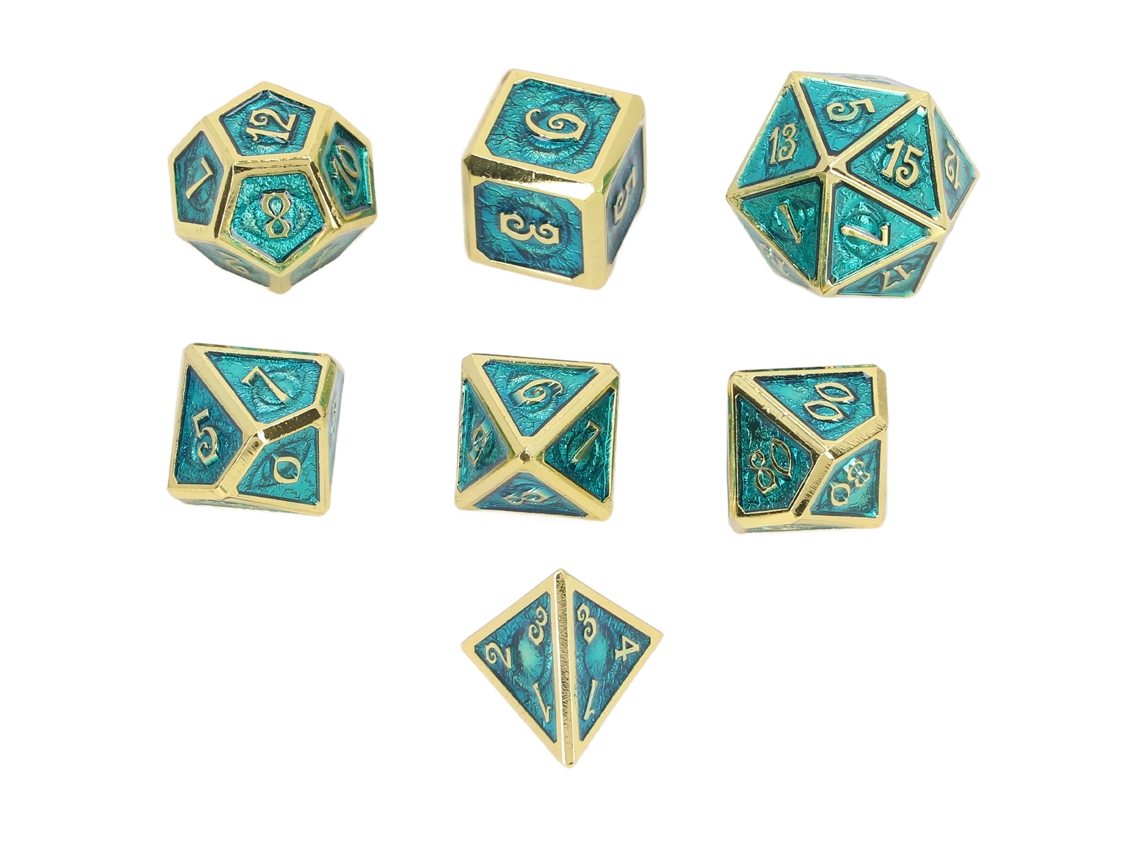 Conjunto De 7 Dados Metálicos Poliédricos Com Números Gravados Para Jogos De Tabuleiro