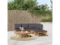 Vidaxl 6 Pcs Conjunto Lounge Jardim Bambu C/ Almofadões Cinza-escuro