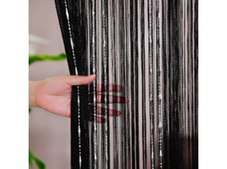 Cortina Decorativa Com Borlas - Cortina De Contas - Separador Para Quarto E Sala - 1x2 M - Poliéster - Preto