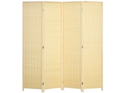 Biombo Madeira de Pinho, Bambu e Fio de Algodão Cor Cor de Madeira Natural 180x1,7x180 cm Homcom