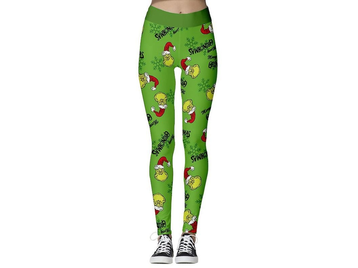 Calcinha de Natal Feminina de Cintura Alta Listrada com Grinch e Flocos de Neve Esticada Presente M a