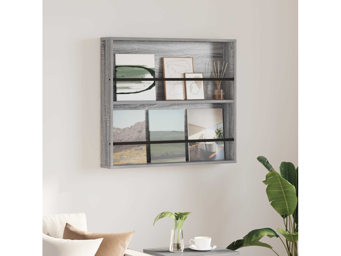 Vidaxl Estante De Revistas Com Prateleira Cinza Sonoma 80 X 12 X 70 Cm