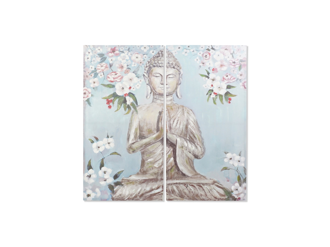 Conjunto de 2 Telas Pintadas À Mão com Representações de Buda, Medindo 140x3x140cm. ALEXANDRA HOUSE LIVING