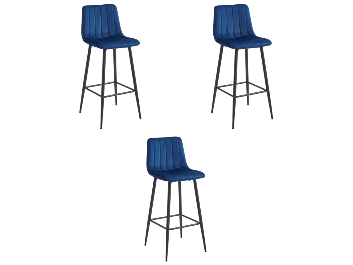 Banco Pozza Veludo Azul Marinho / Pernas Pretas X 3 Leobert
