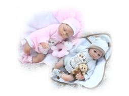 Muñecas Reborn Gemelas de 16 Polegadas com Manta, Olhos Azuis, Silicone Vinil, Presente Bonito, Traje Azul