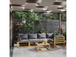 Vidaxl 6 Pcs Conjunto Lounge De Jardim Com Almofadões Acácia Maciça