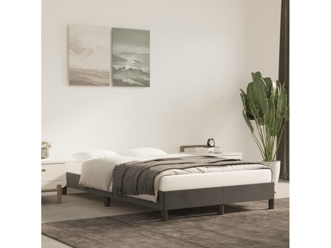 Estrutura De Cama Sem Colchão 120x200 Cm Veludo Cinzento-escuro