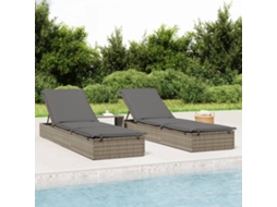 2 Pcs Espreguiçadeira | Chaise Longue | Cadeiras Com Mesa Vime Pe Cinzento Wsd761551 Lovely Home