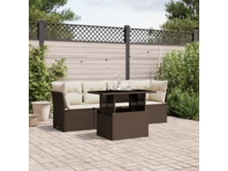 Vidaxl 5 Pcs Conjunto Sofás P/ Jardim C/ Almofadões Vime Pe Castanho