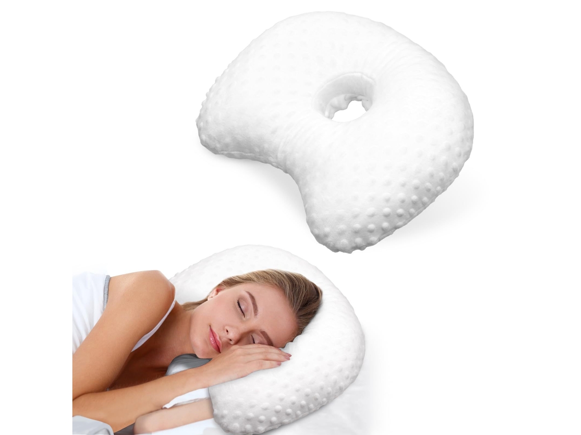 Travesseiro Para Dormir De Lado Com Proteção Para As Orelhas, Ideal Para Cicatrização De Piercings E Alívio Da Dor. Branco. Siurn