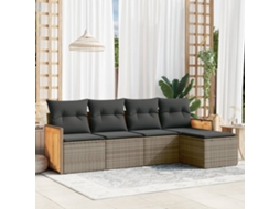 Vidaxl 5 Pcs Conjunto Sofás de Jardim C/ Almofadões Vime Pe Cinzento