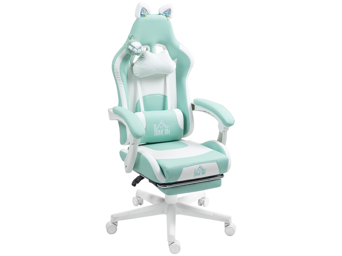 Cadeira Gaming azul claro com orelhas decorativas 65x62x116cm com reclínio e lombar ZIWEI STORE