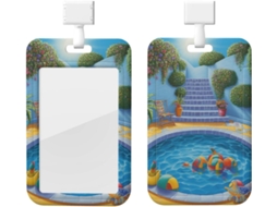 Suporte para Crachá com Cordão, Suporte de Plástico Impermeável, Crachá de Identificação de Flamingo e Piscina, Retrátil