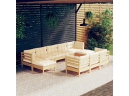 Vidaxl 10 Pcs Conjunto Lounge Jardim C/ Almofadões Creme Pinho Maciço