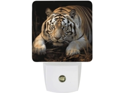 Luminária noturna LED com estampa detalhada de tigre, sensor crepuscular, ideal para corredores, E-Quartos