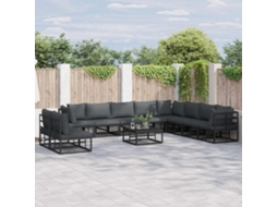 Vidaxl Conjunto De Sofá De Jardim 10 Unid. Preto Alumínio