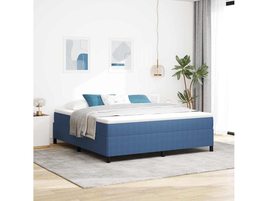 Vidaxl Cama Box Azul 180 X 200 Cm Tecido de Veludo Cotele