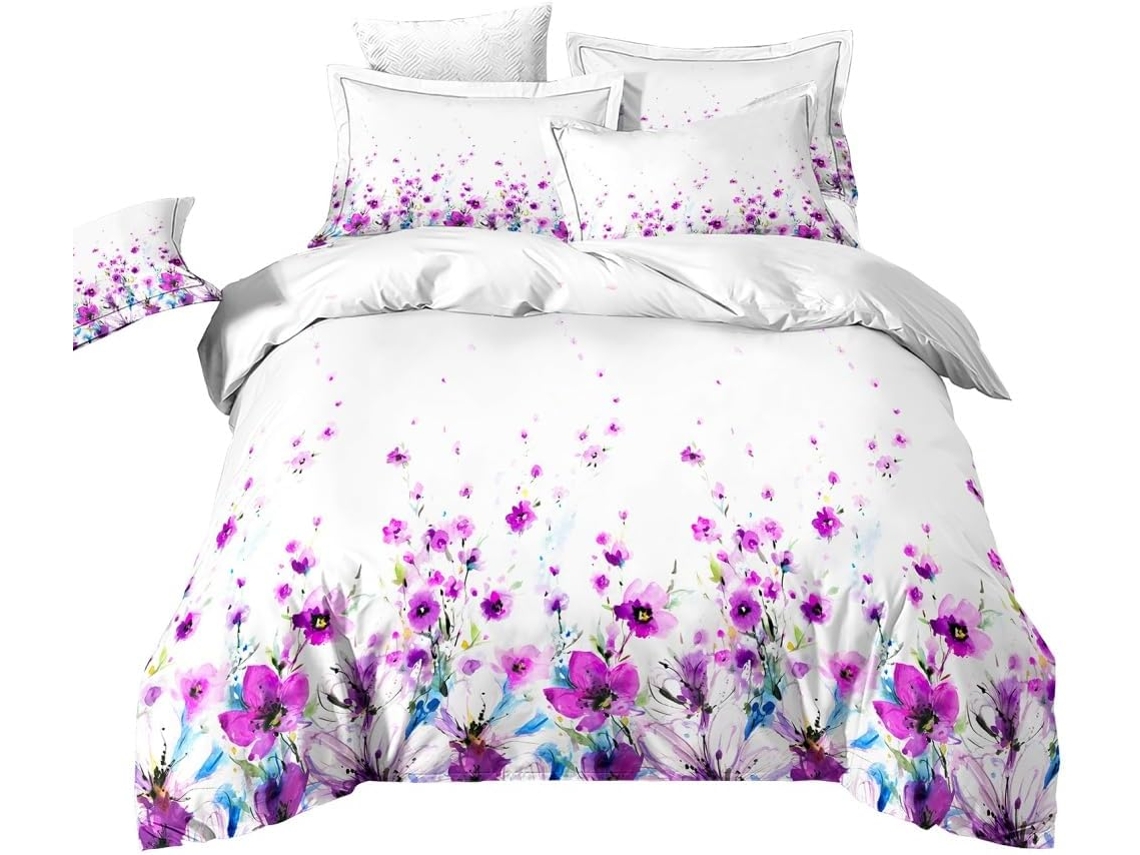 Capa de Edredom Folhas e Flores Rosa Microfibra com Fronha 220x240 Cm S/MARCA