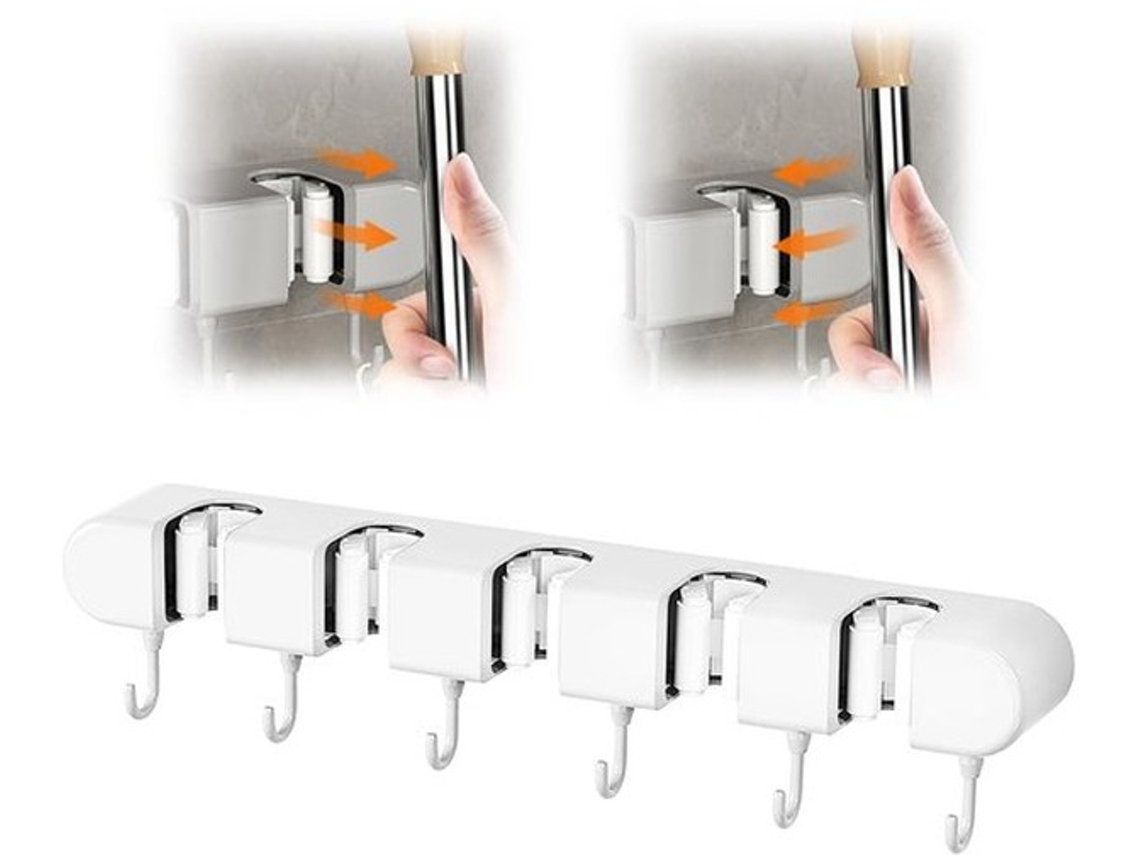 Pegador De Vassouras Com 5 Gravetos - Fixação Na Parede - 6 Ganchos - Silicone Antideslizante - Dweilhouder Multifuncional - Para Ferramentas De Jardi