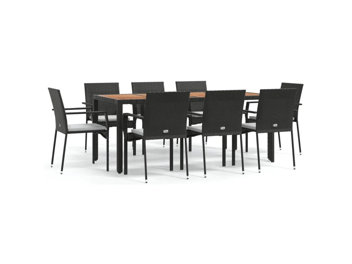 Garden Dining Set, Garden Dining Sets Vidaxl Preto Rattan / Vime (190 Cm Table Length)
