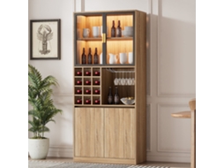 Vitrine LED 80x40x180 cm com 4 portas e prateleiras abertas, estilo natural