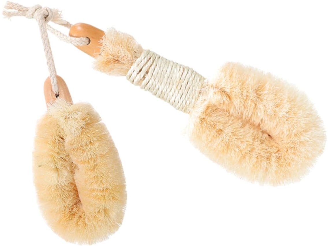 Conjunto De 2 Escovas Corporais Sisal Com Cabos Ergonômicos Madeira, Escova De Banho Esfoliante Suave, Para Massagem E