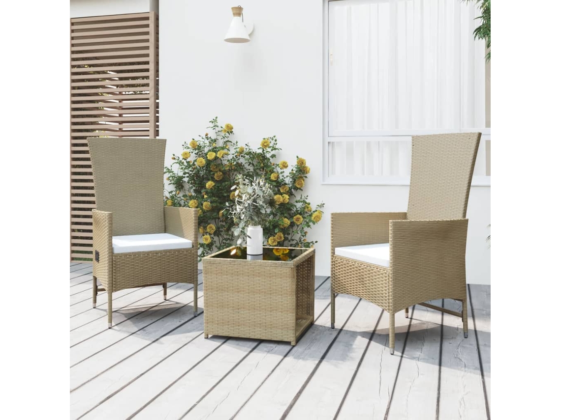 3 Pcs Conjunto Lounge Para Jardim Vime Pe E Aço Bege Dkd Home Decor