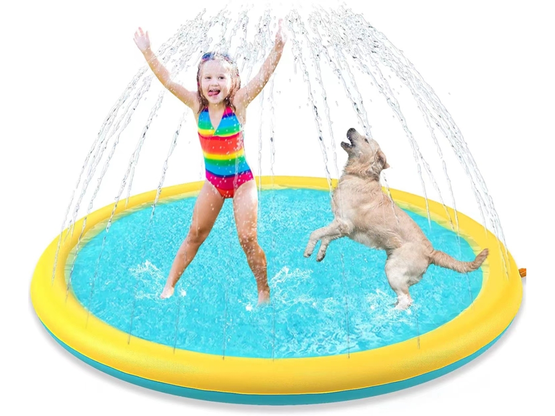 Tapete Sprinkler Circular Azul E Amarelo 150cm Borda Inflável, Aspersão De Água Ampla Pvc Anti-derrapante Para Diversão Ao Ar Livre