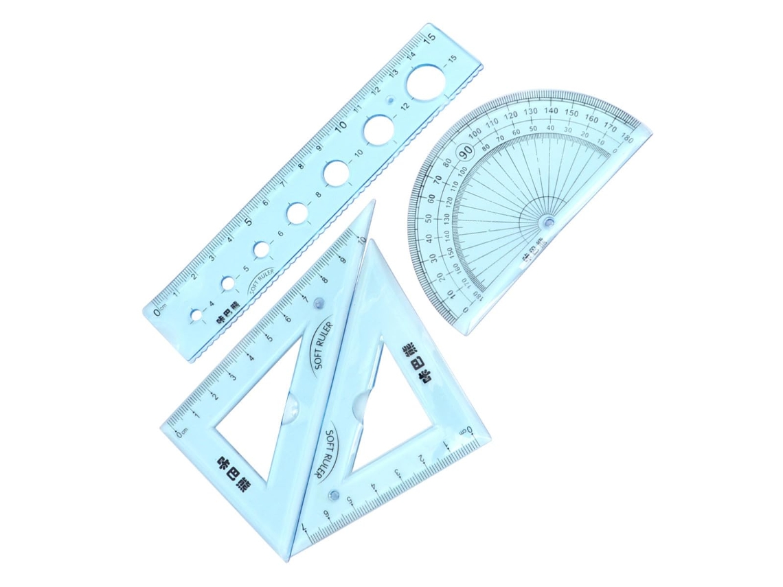 Conjunto de 4 réguas transparentes e flexíveis com design ondulado para uso escolar, réguas de plástico resistente e confortáveis.